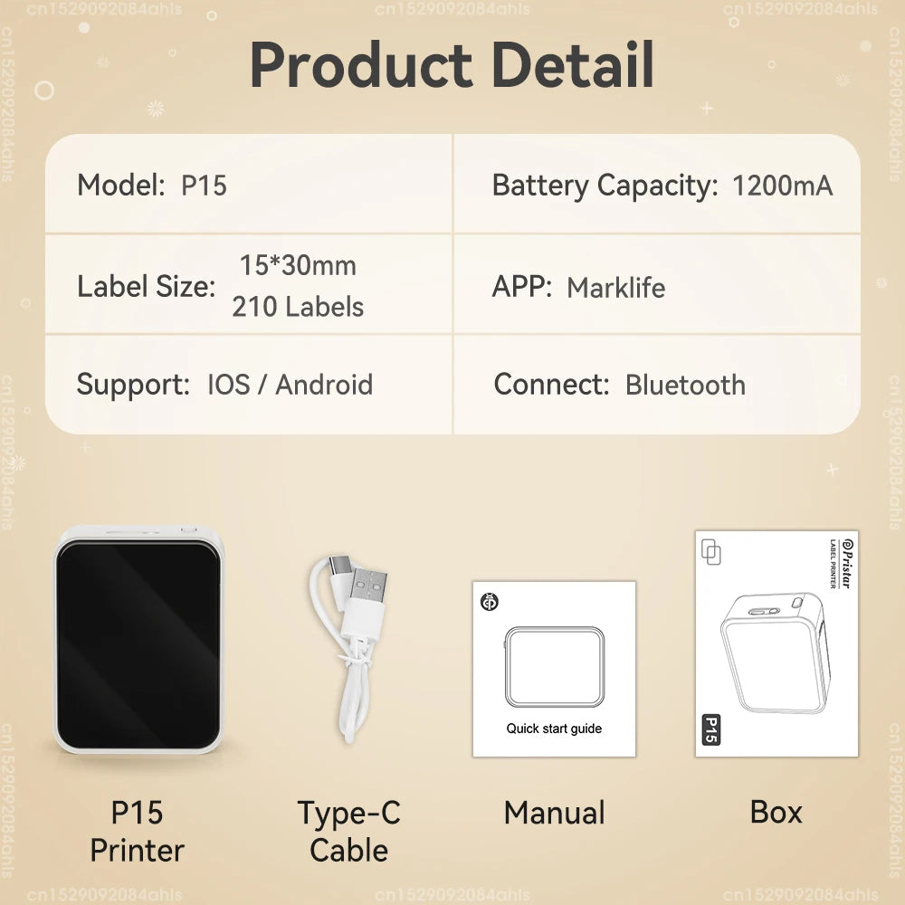 Pocket Label Printer P15 — Inkless Bluetooth Label Maker (iOS & Android)